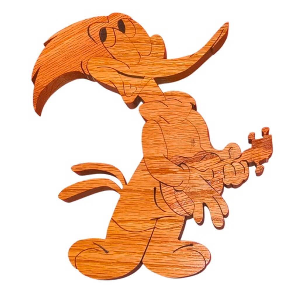 Custom Made Woody Woodpecker Playing Ukulele Hand Carved Wooden 9" Figure